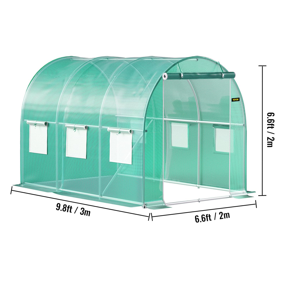 VEVOR - Invernadero de túnel para Uso en casa, 10 x 7 x 7 pies con Puerta con Cierre, 6 Ventanas enrollables, Aros de Acero galvanizado, 1 viga Superior y 2 Postes diagonales, Verde 10 x 7 x 7