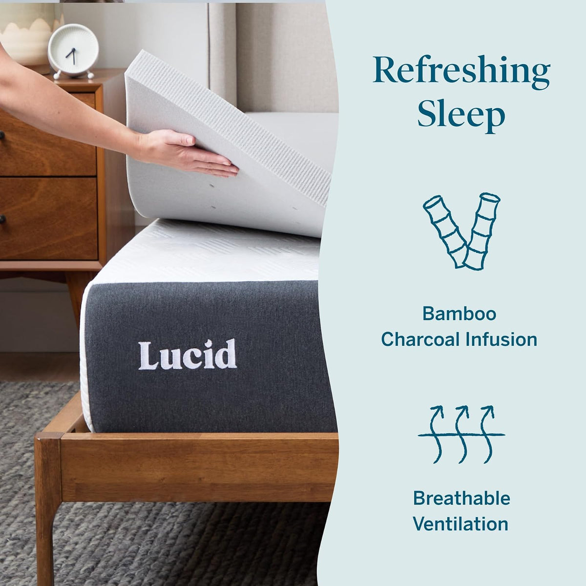 Lucid - Colchoneta de Memory Foam con Infusión de Carbón de Bambú - Sobrecolchón Ventilado de 5 cm - Topper para Colchón Refrescante - Suave y Acolchada - Alivia Puntos de Presión - King