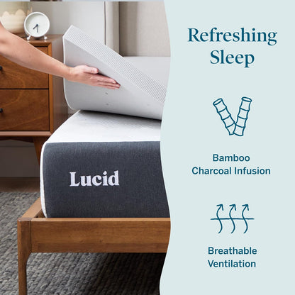 Lucid - Colchoneta de Memory Foam con Infusión de Carbón de Bambú - Sobrecolchón Ventilado de 7.5 cm - Topper para Colchón Refrescante - Suave y Acolchada - Alivia Puntos de Presión - King
