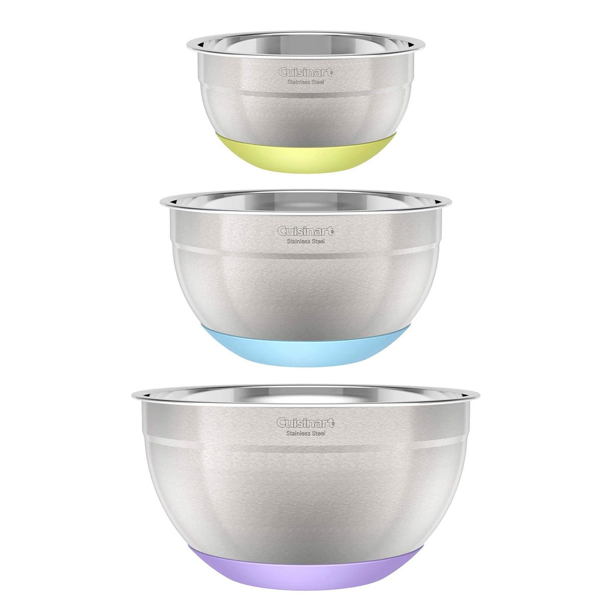 Cuisinart - Cuencos para mezclar de acero inoxidable de 3 piezas con base antideslizante, 1.5qt, 3qt y 5qt