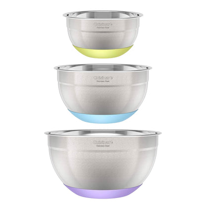 Cuisinart - Cuencos para mezclar de acero inoxidable de 3 piezas con base antideslizante, 1.5qt, 3qt y 5qt