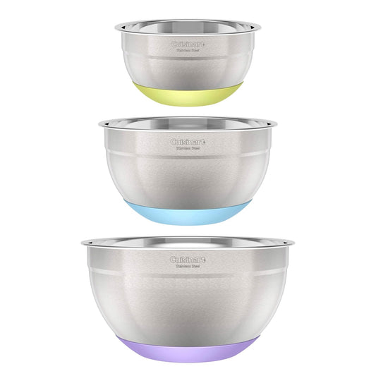 Cuisinart - Cuencos para mezclar de acero inoxidable de 3 piezas con base antideslizante, 1.5qt, 3qt y 5qt