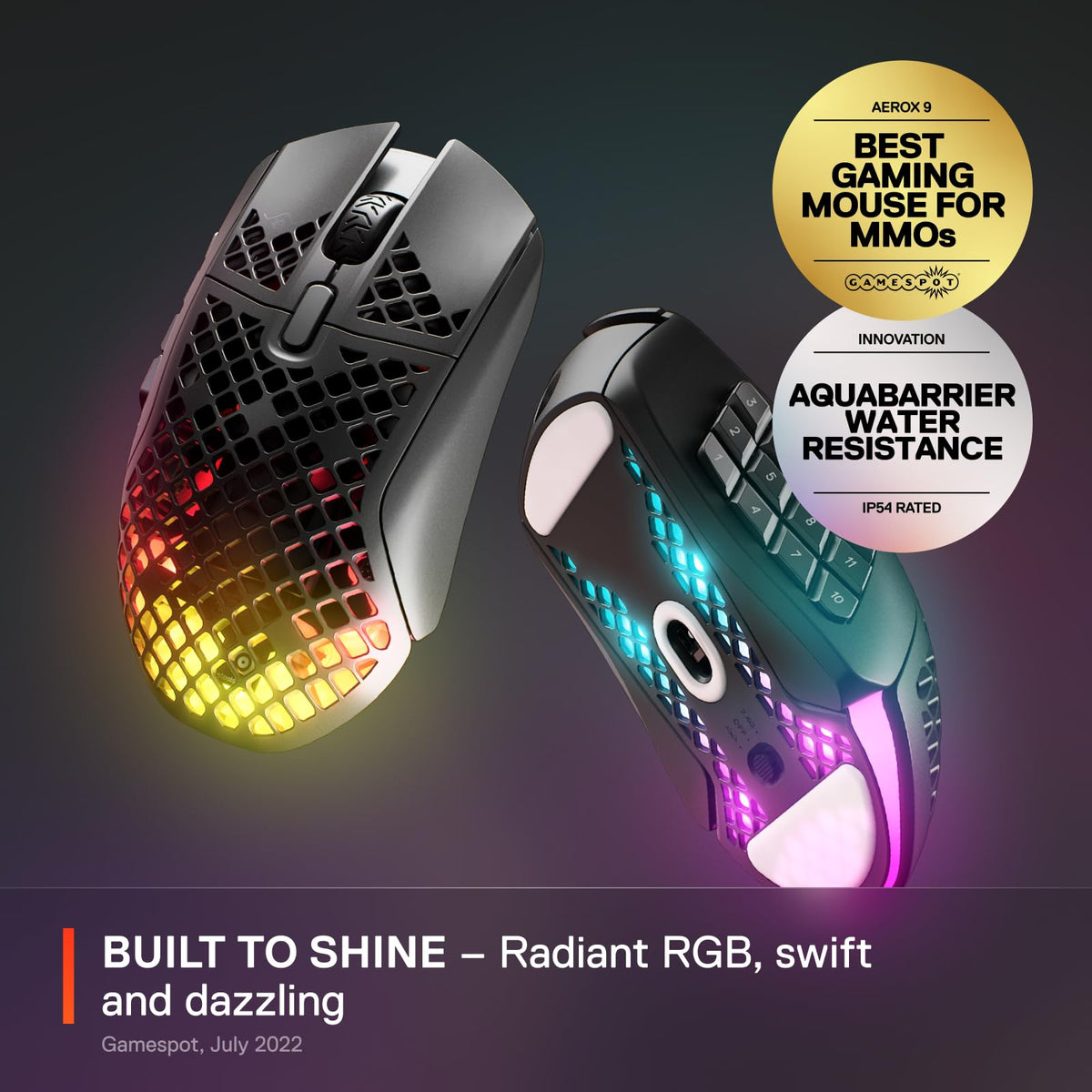 SteelSeries Aerox 9 Wireless - Mouse para Juegos Holey RGB - Diseño Ultraligero Resistente al Agua - 18 Botones - Bluetooth/2.4 GHz - Sensor óptico de Aire TrueMove de 18 K dpi