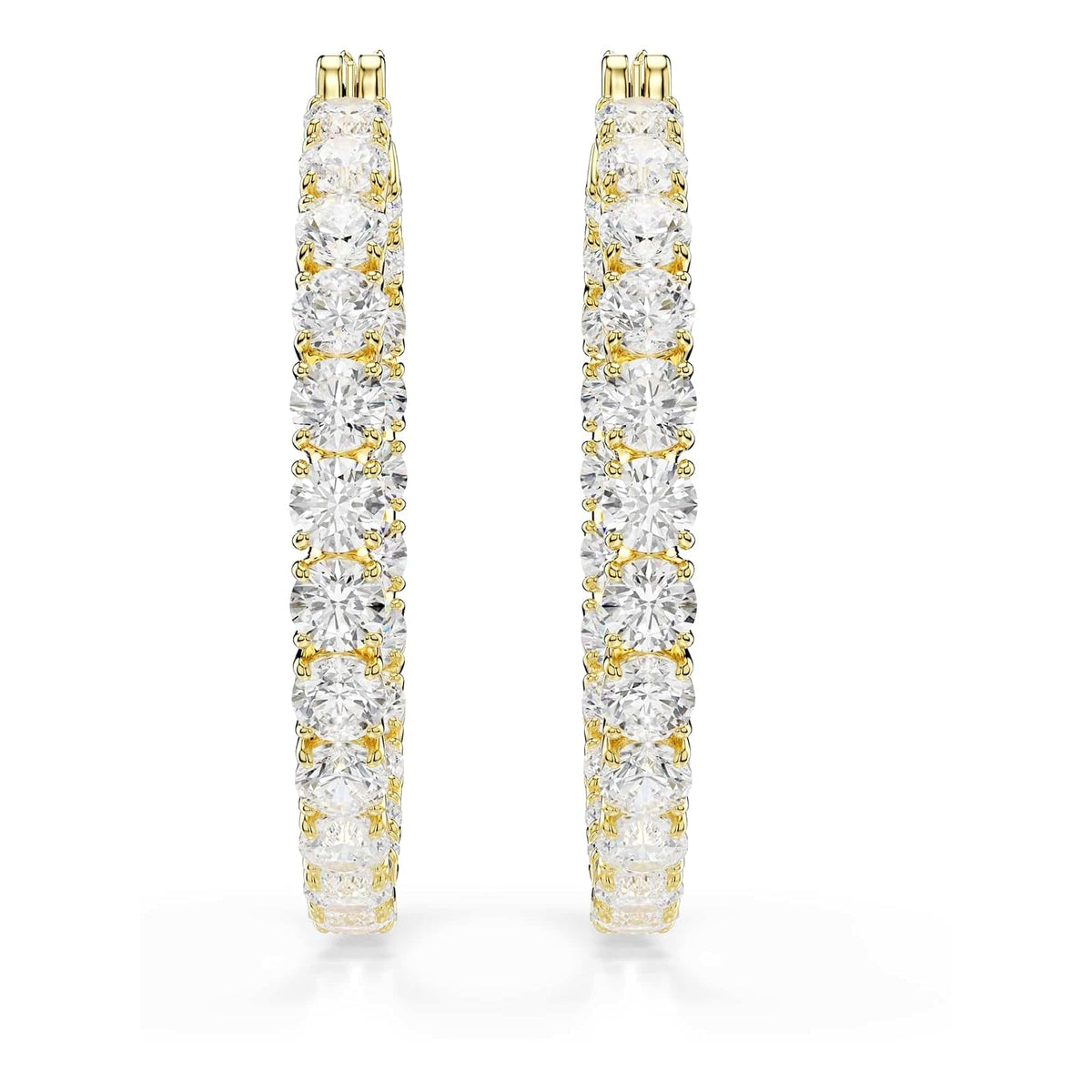 arete de aro Swarovski Matrix, corte redondo, blanco, baño de oro