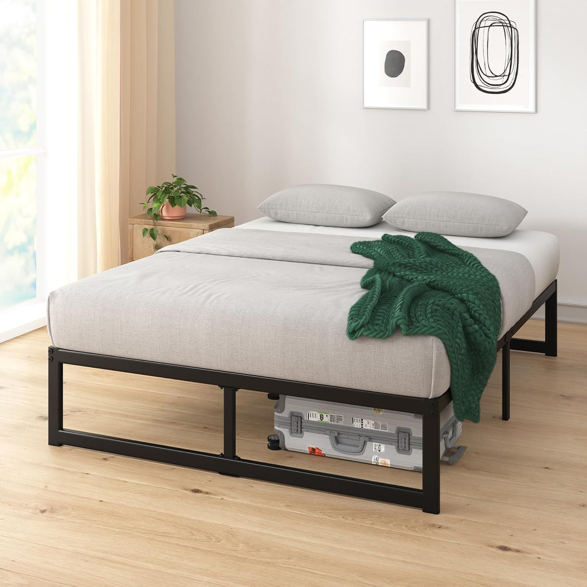 Zinus 35 cm ABEL Estructura de Cama con Plataforma metálica/Base de colchón con Soporte de láminas de Acero/Montaje Sencillo/Cama en una Caja/Muebles de Dormitorio/Base de Cama matrimonial