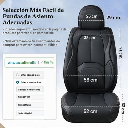 Coverado Juego Completo de Fundas de Asiento de Piel Napa Negro, Impermeables con Soporte Lumbar, Ajuste Universal