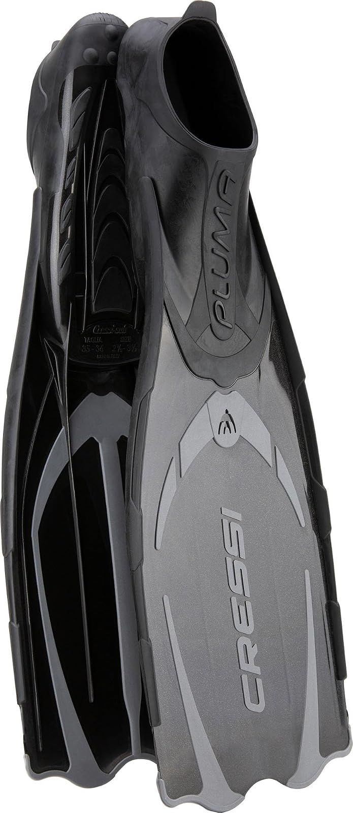 Cressi - Aletas de Snorkel para Adultos con Bolsillo Completo Fabricado con tecnología Avanzada, Color Pluma: Fabricado en Italia - 41 - 42 - Negro - Plateado
