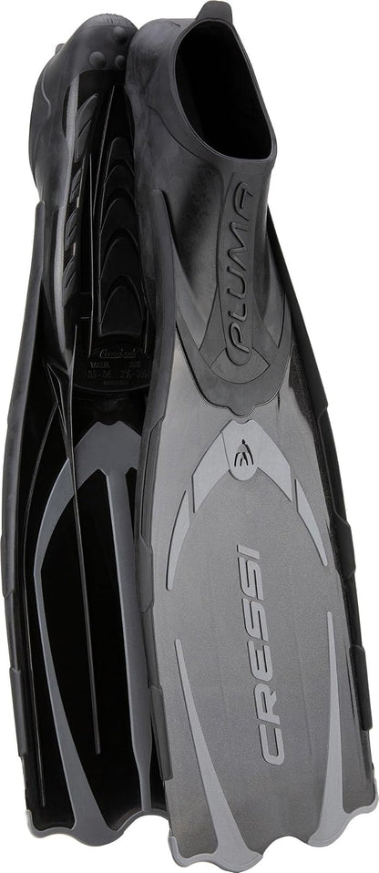 Cressi - Aletas de Snorkel para Adultos con Bolsillo Completo Fabricado con tecnología Avanzada, Color Pluma: Fabricado en Italia - 41 - 42 - Negro - Plateado