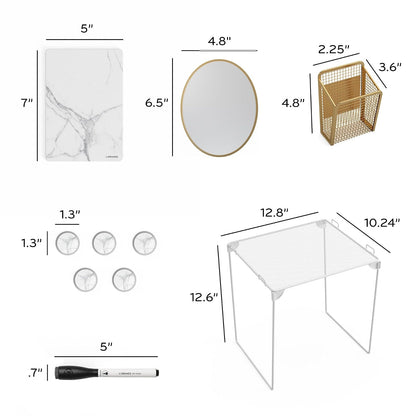 U Brands 4146U01-06 - Organizador y kit de decoración, artículos esenciales para el regreso a la escuela, dorado, 11 piezas, incluye accesorios de impresión de mármol, espejo, estante y más