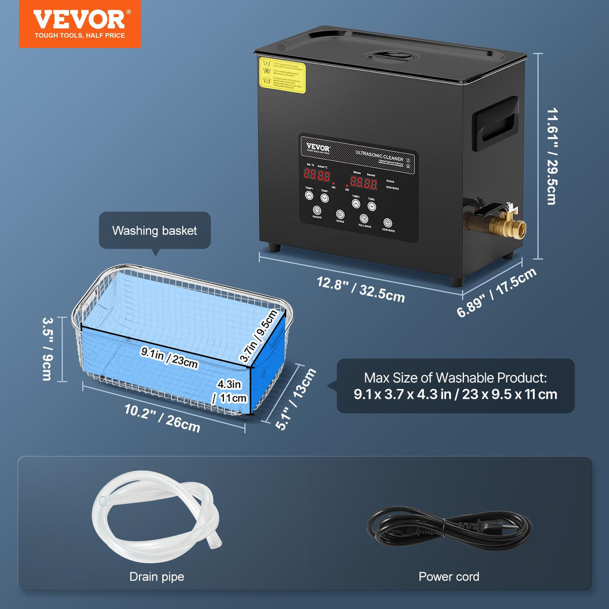 VEVOR Limpiador ultrasónico de 6 l con calentador de cesta y temporizador de 180 W