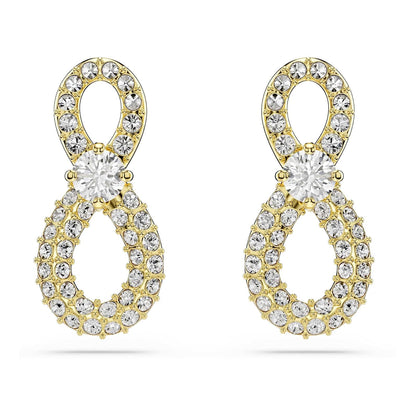 arete Swarovski Hyperbola, corte redondo, pavé, infinito, blanco, baño dorado
