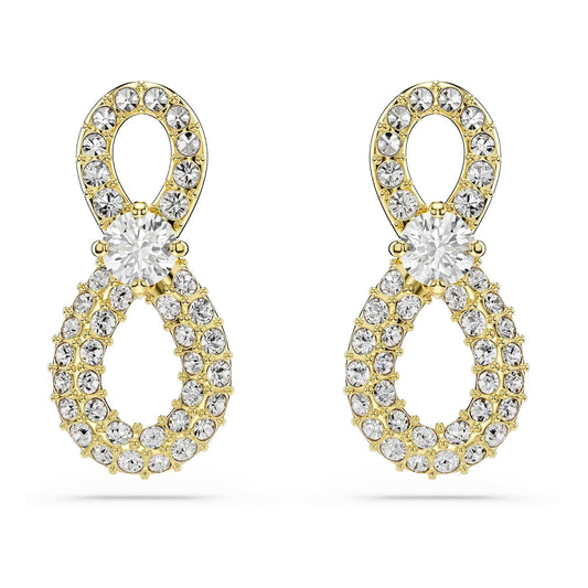 arete Swarovski Hyperbola, corte redondo, pavé, infinito, blanco, baño dorado