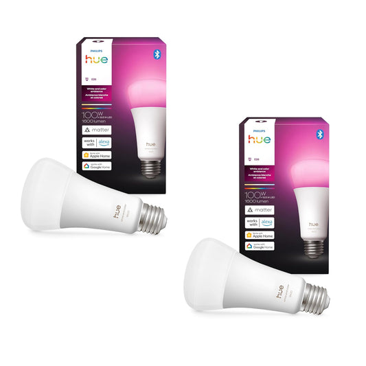 Philips Hue foco LED inteligente A21, color blanco y ambiente de color, base E26, 13,5 W, luz de espectro completo 1000K-20000K, 1600 lúmenes, regulable, compatible con Alexa, Google, Apple Home, 2