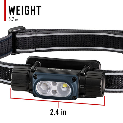 Coast WPH30R 1000 lúmenes impermeable ultra brillante IP68 USB recargable, doble potencia, 5 modos con haz de luz y de inundación, azul/negro