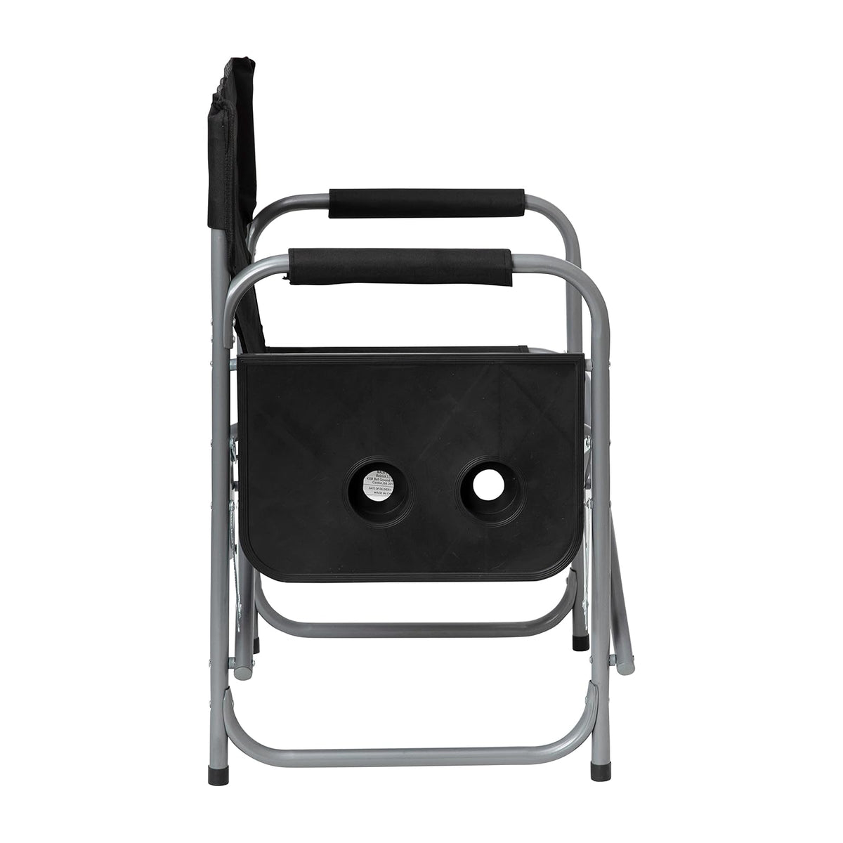 Flash Furniture Folding Directors Camping Chair - Portable Black Sports Chair with Cupholder Side Table - Indoor/Outdoor Steel Tube Framed Foldable Chair