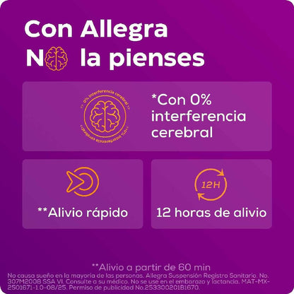 Allegra suspensión pediátrica para estornudos y escurrimiento nasal, 150ml.