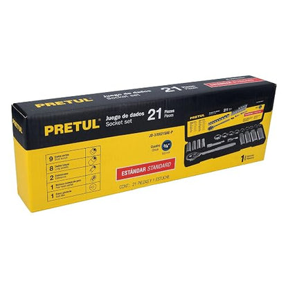 Pretul JD-3/8X21SAE-P, Juego de autoclé de 21 piezas, std, 3/8"