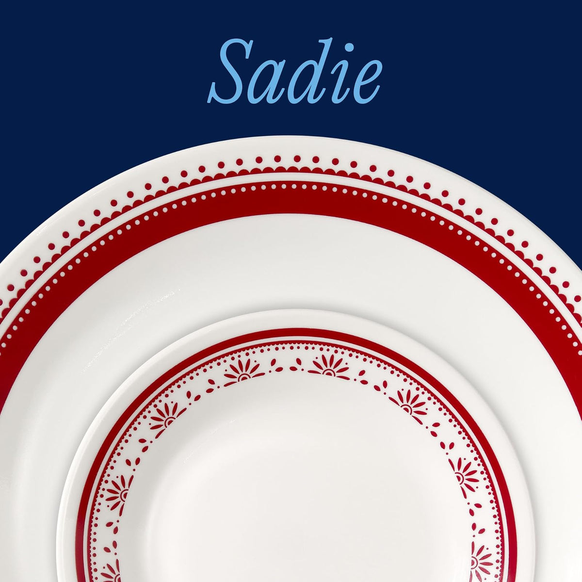 Corelle Everyday - Juego de vajilla de 18 piezas, servicio para 6, duradero y ecológico, juego de platos y cuencos de vidrio de borde superior, apto para microondas y lavaplatos, Sadie