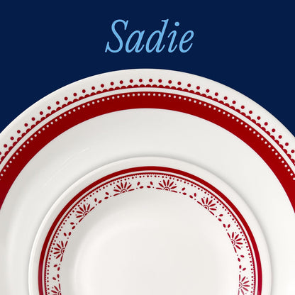 Corelle Everyday - Juego de vajilla de 18 piezas, servicio para 6, duradero y ecológico, juego de platos y cuencos de vidrio de borde superior, apto para microondas y lavaplatos, Sadie