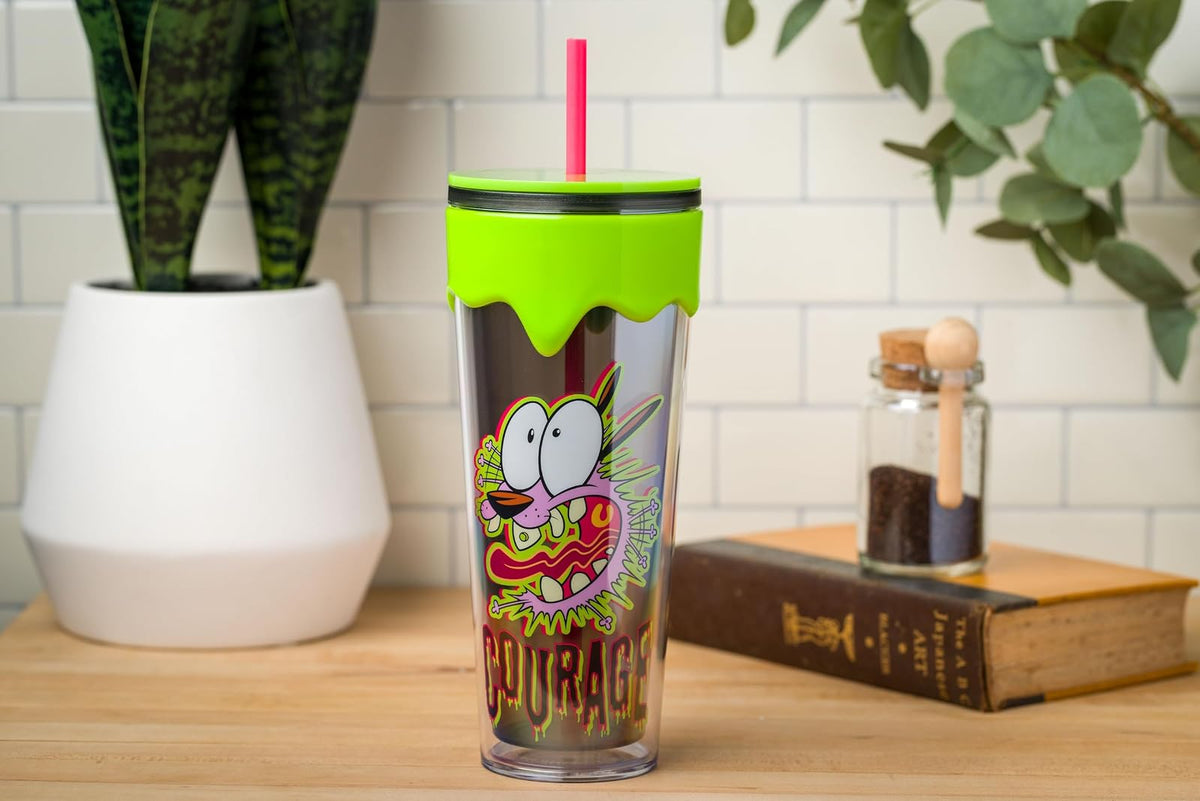 Silver Buffalo Courage The Cowardly Dog Scared Courage - Vaso de plástico para goteo de 26 onzas