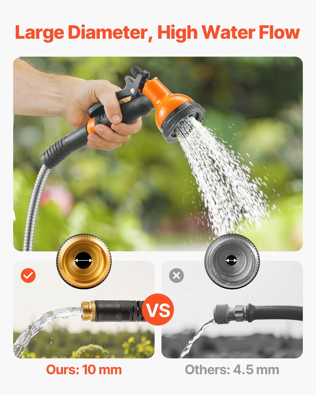 VEVOR - Manguera de jardín de metal de 100 pies, manguera de agua de acero inoxidable a prueba de óxido, manguera de agua resistente con boquilla de 10 funciones, tubo de agua flexible y sin
