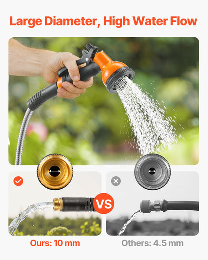 VEVOR - Manguera de jardín de metal de 100 pies, manguera de agua de acero inoxidable a prueba de óxido, manguera de agua resistente con boquilla de 10 funciones, tubo de agua flexible y sin