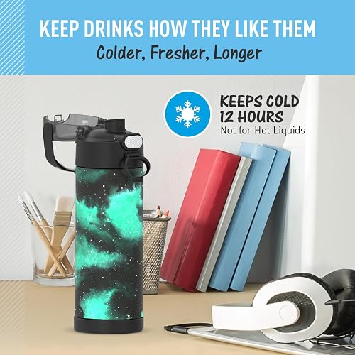 THERMOS FUNTAINER - Botella aislada al aspiradora de acero inoxidable de 16 onzas con tapa de boquilla ancha, color verde galaxia