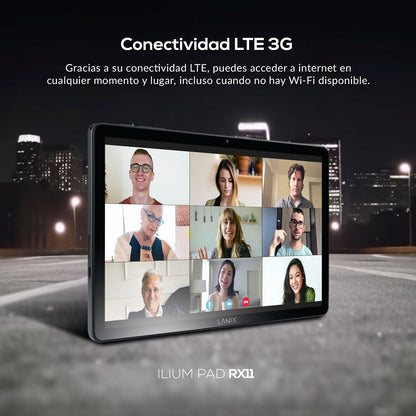 Lanix Ilium Pad RX11, Tablet 10.95" IPS 800x1280, Unisoc T606 Octa Core, 6GB RAM, 128GB, Android 15, Cámara 13MP+5MP, Batería 7500mAh, LTE/Wi-Fi, Bluetooth 5.0, USB-C, Negro