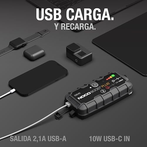 NOCO Boost GB40: Arrancador de batería de Auto 1000A – Booster de Litio portátil 12V, Power Bank y Cables para Pasar Corriente – para Motores de Gasolina hasta 6.0L y diésel hasta 3.0L