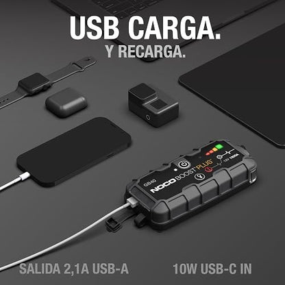 NOCO Boost GB40: Arrancador de batería de Auto 1000A – Booster de Litio portátil 12V, Power Bank y Cables para Pasar Corriente – para Motores de Gasolina hasta 6.0L y diésel hasta 3.0L