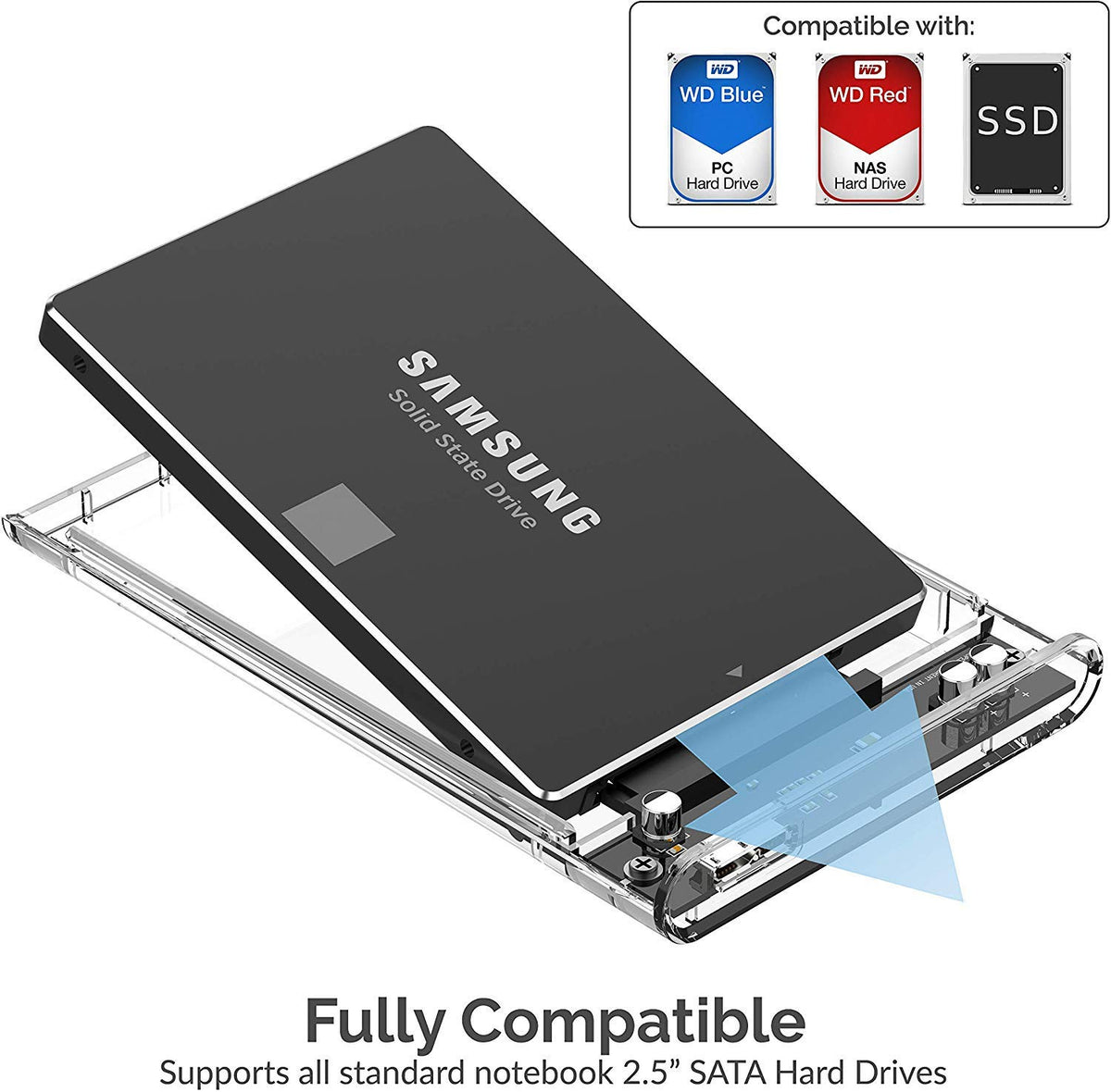SABRENT - Carcasa de Disco Duro Externo Transparente de 2.5 Pulgadas SATA a USB 3.0 sin Herramientas, optimizada para SSD, Compatible con UASP SATA III (EC-OCUB)