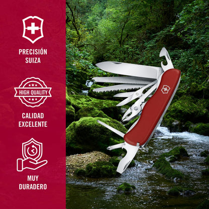 Victorinox Workchamp, Color Rojo, 111 mm, 21 Usos | Herramienta plegable resistente de 4.4 pulgadas con sierra de madera, lima de metal, alicates y tijeras. Escalas de poliamida