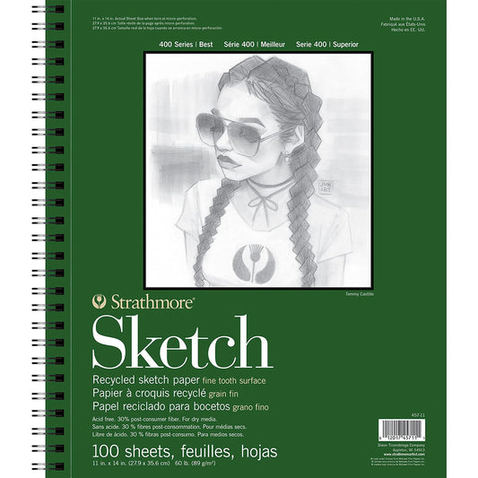 Strathmore 400 Series - Bloc de bocetos de Papel Reciclado, 11 x 14 Pulgadas, 100 Hojas - Cuaderno de bocetos de Artista para Dibujo, ilustración, Estudiantes de Clase de Arte