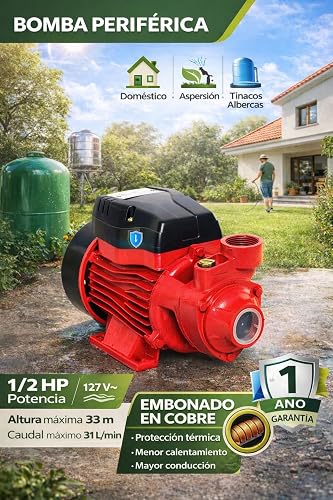 Igoto PKM-60 Bomba Periférica para Agua Duo 1/2 HP Alta Presión 370W Altura Maxima 60m Impulsor de Bronce Proteccion Termica Ideal para Tinaco e Hidroneumático Color Rojo