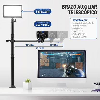 NEEWER TL253A+DS001 Soporte Sobremesa Brazo Extensible para Cámara y Móvil | Soporte para Teléfono, Cabezales Esféricos, Adaptador Tornillo, Soporte Sobremesa para Cámara, Móvil, Webcam Y Anillo De Luz