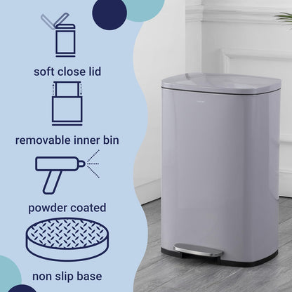 happimess HPM1006I Connor - cubeta de basura rectangular de 13 galones con tapa de cierre suave y mini bote de basura gratuito, resistente a las huellas dactilares, moderno, minimalista para el hogar,
