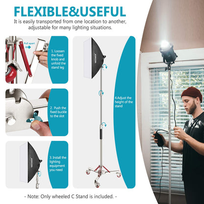 NEEWER Resistente Soporte de Luz con Casters, 100% Acero Inoxidable Tripode | Adjustable, Fotografia Wheeled Base Soporte, para Estudio Softbox, Monolight, Reflector, Max Height: 10ft/305cm
