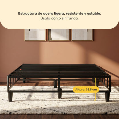 Nooz Base de Cama Metal Individual Fácil Armado Sin Herramientas Resistente Acero Sin Ruido Ahorra Espacio