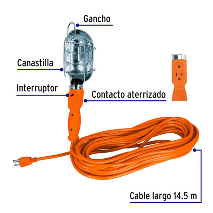 Volteck LAT-15M, Lámpara de taller, cable de 14.5 m, metálica