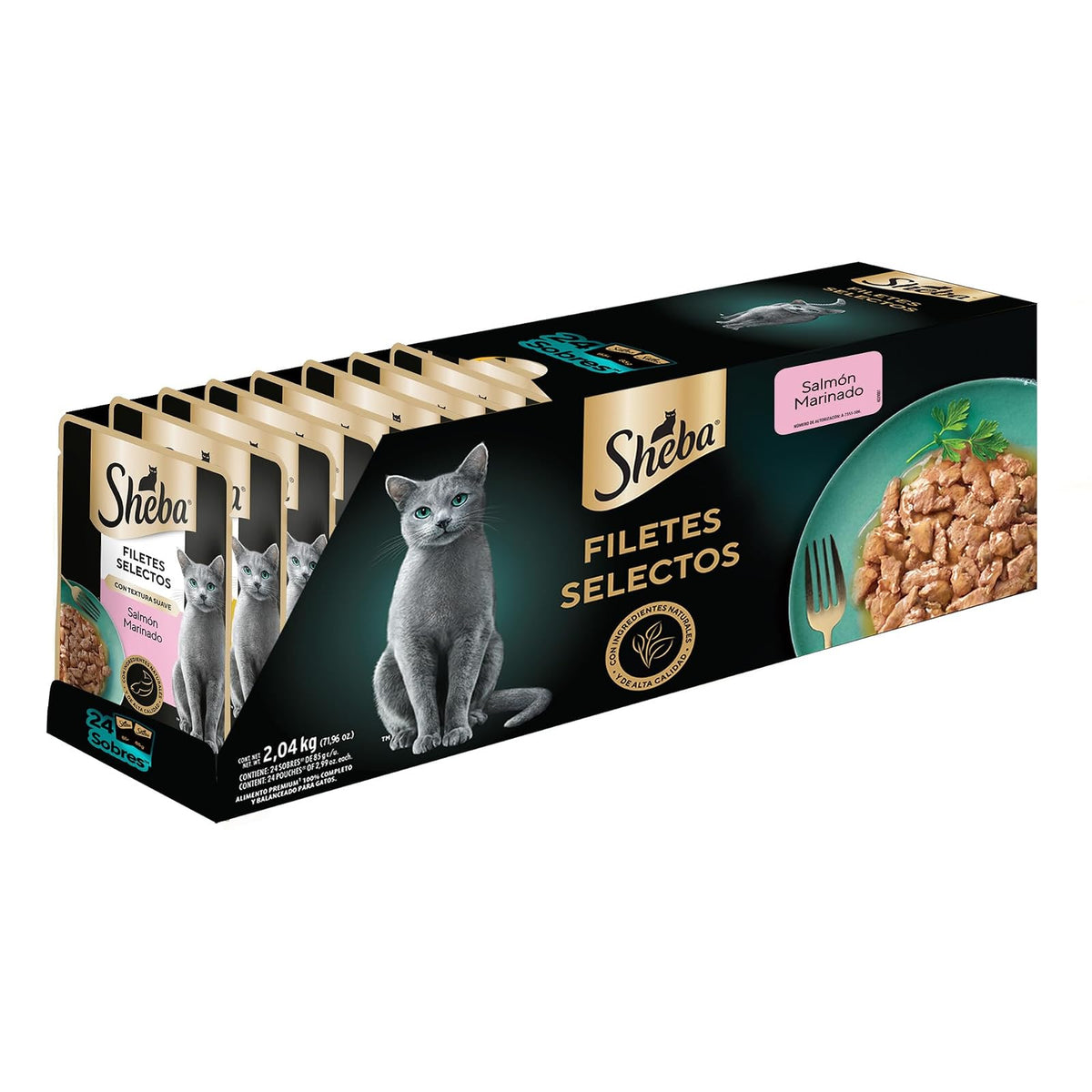 Sheba - Alimento Húmedo para Gato Adulto, Sabor Filetes De Salmón Marinado 85g c/u. Paquete de 24 Unidades, Sin Colorantes ni Sabores Artificiales