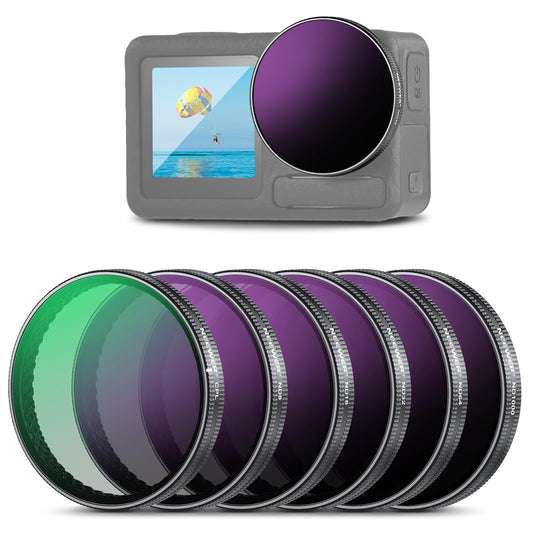 NEEWER ND Filtro Juego Compatible con dji Osmo Action 3/4/5 Pro, Paquete de 6 ND8+ND16+ND32+ND64+ND1000+CPL Action CAM Accesorios Polarizadora Densidad Neutra, Vidrio Óptico HD Multicapa, FL-A78