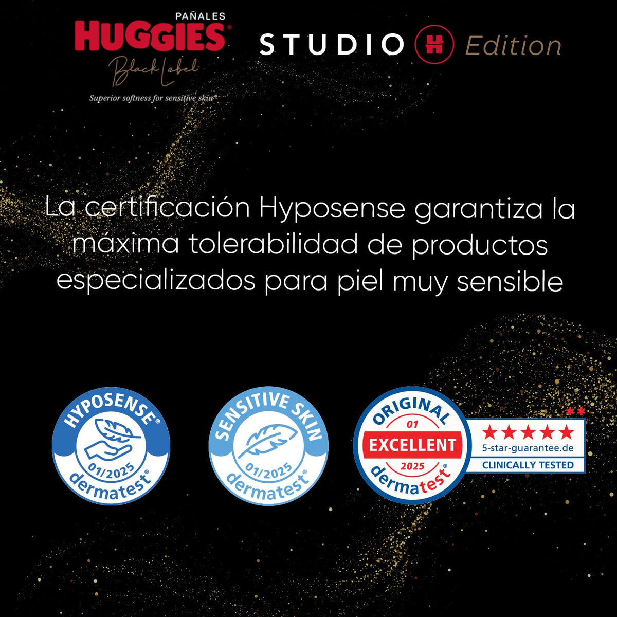 Huggies Black Label Studio H, 96 Pañales Premium Unisex Hipoalergénicos Etapa 2 (para bebés de 5 a 7.5 Kg)