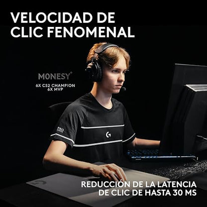 Logitech G Pro X2 SUPERSTRIKE Lightspeed - Mouse inalámbrico Gaming, Ultraligero 61 g, Sensor Hero 2 de 44,000 dpi, clics con retroalimentación háptica Hits, Carga USB-C, para PC y Mac, Color Blanco
