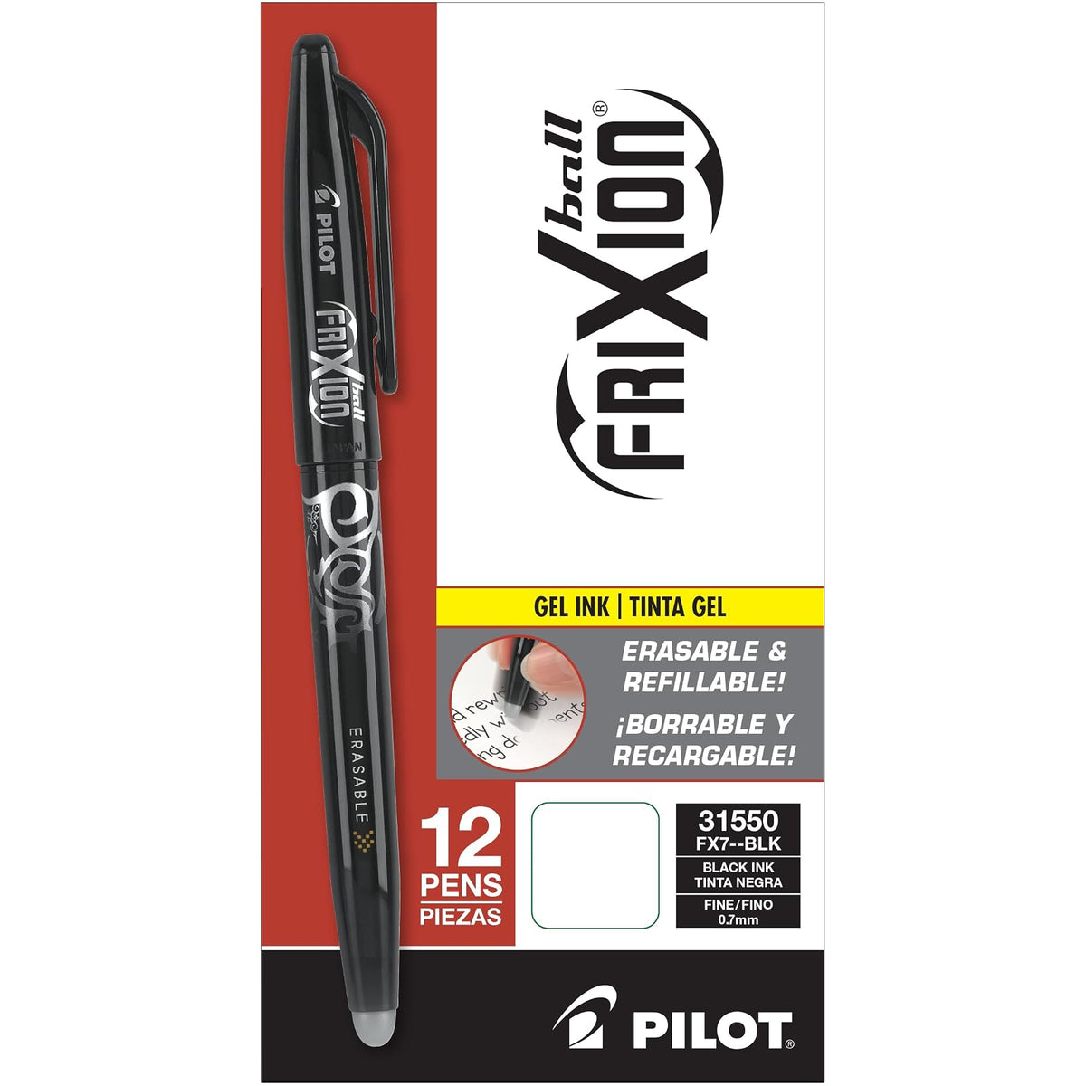 Pilot FriXion Ball Bolígrafo de Tinta Borrable, Caja con 12 - 10.5 in - Negro
