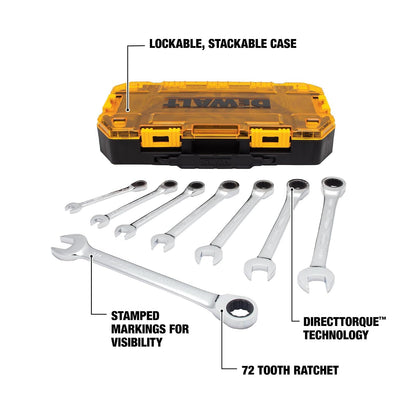 DeWalt - Juego de llaves combinadas de carraca, 8 piezas métricas