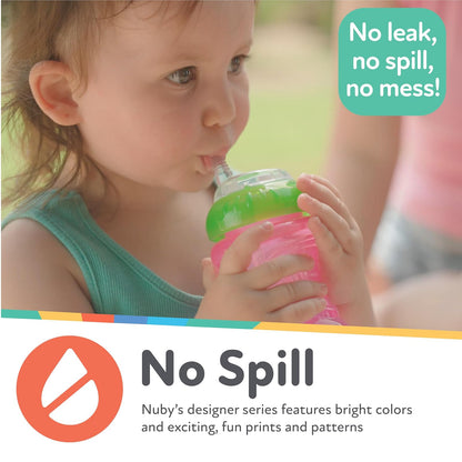 Nuby 3 Piece Girl No-Spill Cup with Flex Straw, 10 Ounce, Multicolor