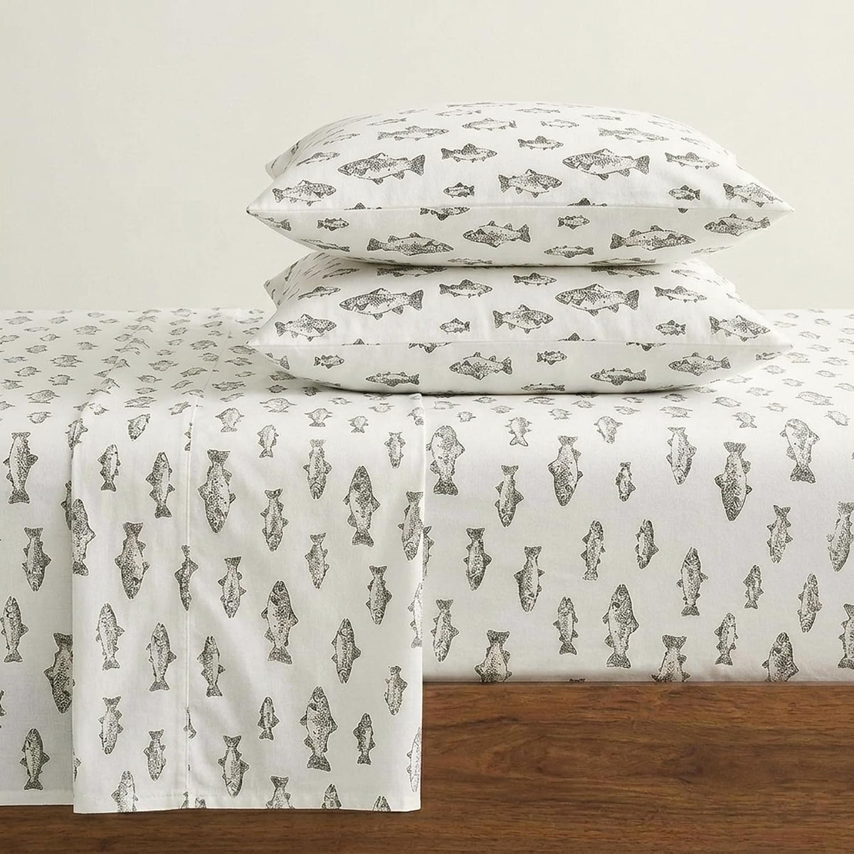 Eddie Bauer - Juego de sábanas de Franela de algodón, Cepillado para Mayor suavidad, decoración acogedora del hogar (Escuela de Pescado, King)