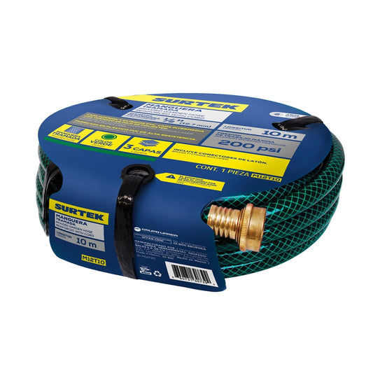 Surtek M12T10 Manguera para jardín tramada con conector metálico 1/2", 10 m