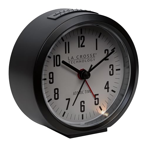 La Crosse Technology 617-710B-INT Reloj Despertador analógico atómico Negro Redondo de 4 Pulgadas