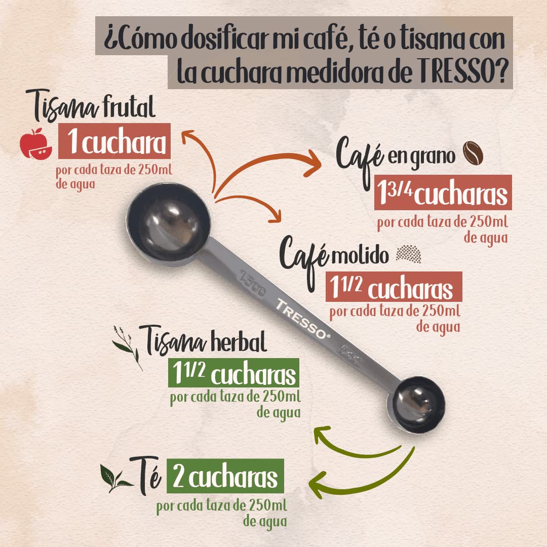 TRESSO Cuchara Medidora Doble Extremo de Acero Inoxidable Para Café y Té Color Negra